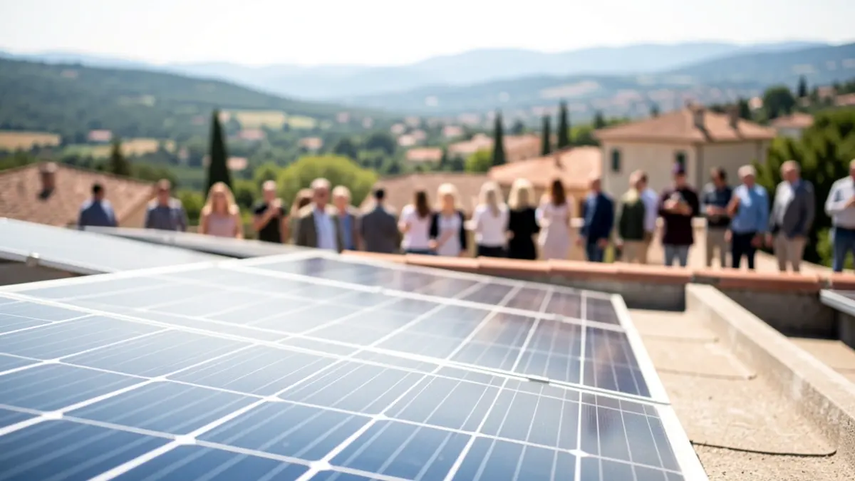 Instalación de paneles solares en la cubierta de un edificio universitario.