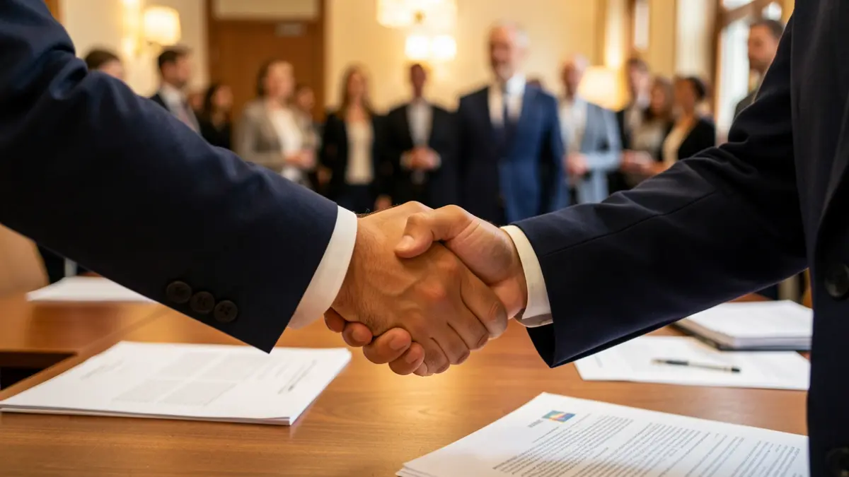 Generic image of a business agreement in an office.