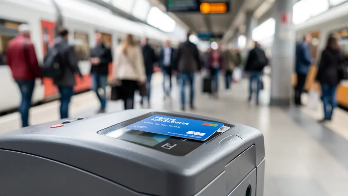 Tarjeta de transporte público sobre una máquina validadora.