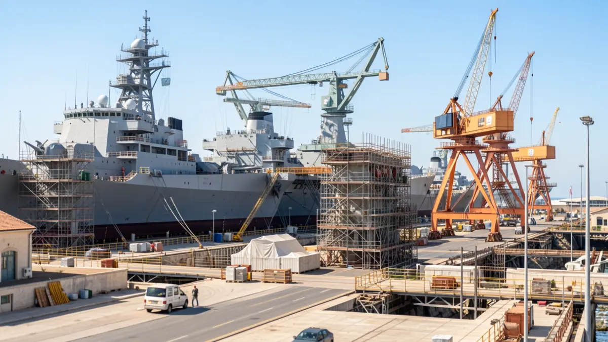 Imagen genérica de un astillero con barcos en construcción.