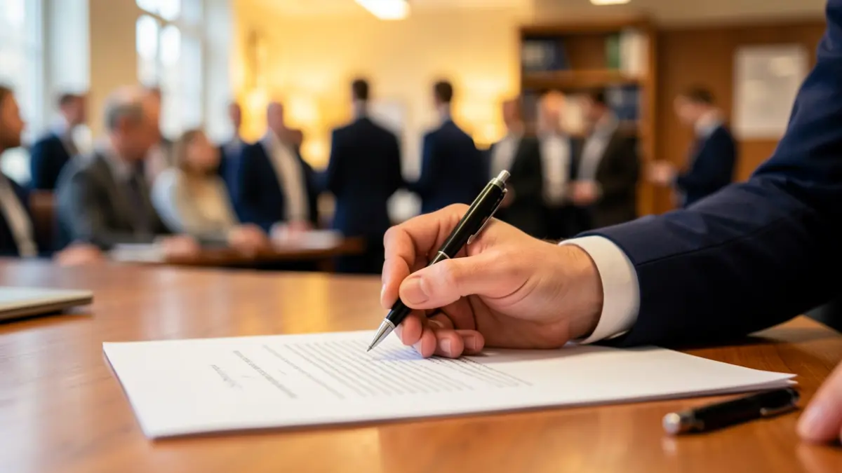 Imagen genérica de una firma de documentos administrativos en una oficina.
