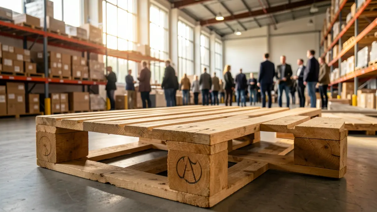 Generic image of a logistics warehouse with wooden pallets.