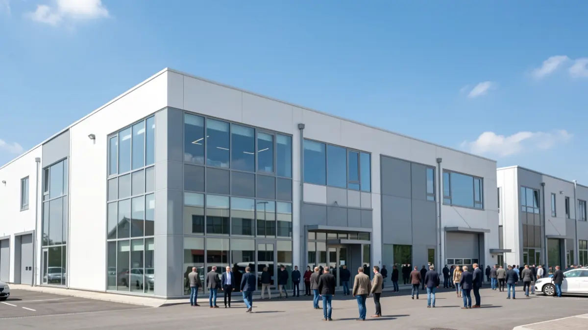 Facade of a modern industrial park.