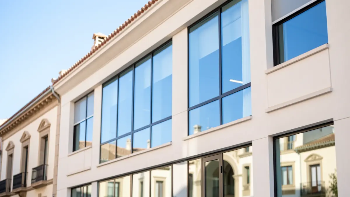 Generic facade of a modern office building in Andalusia.