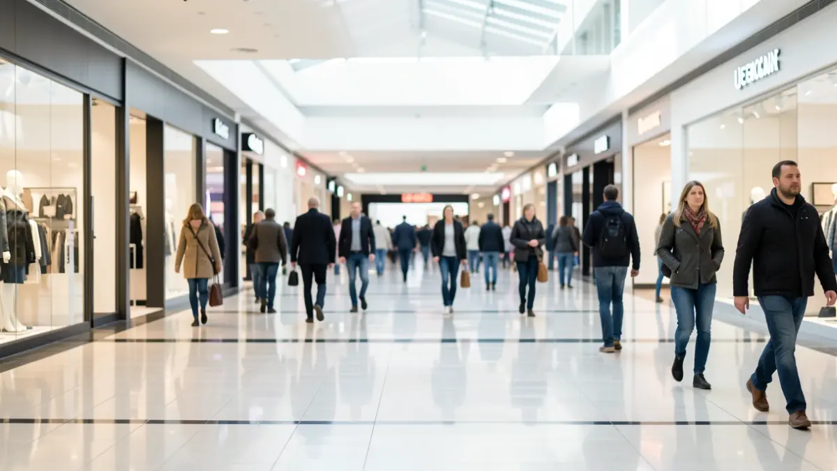 Imagen genérica de un centro comercial con tiendas y ambiente comercial.