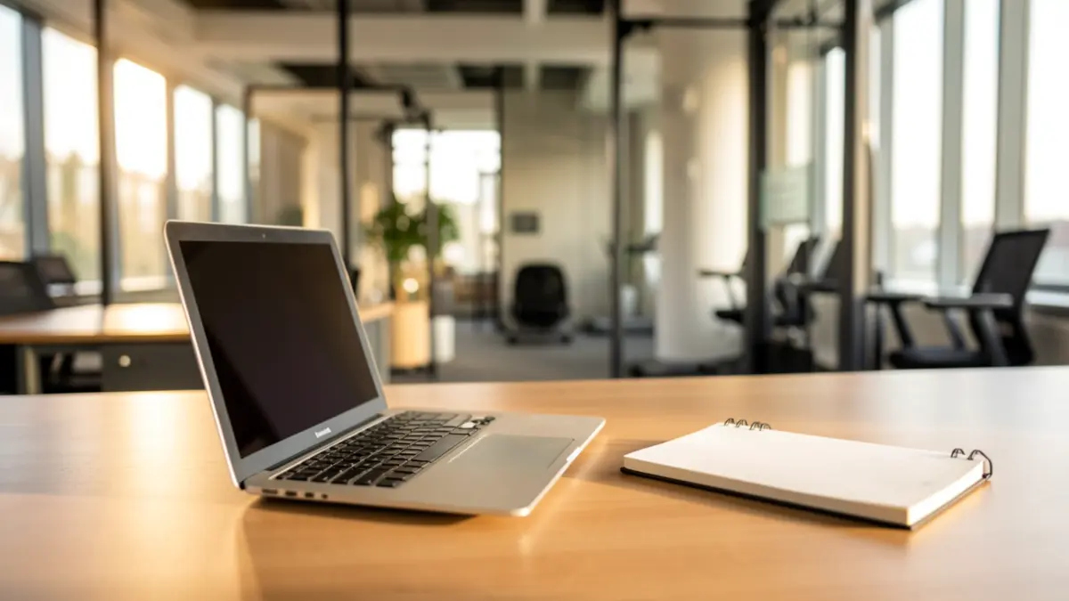Generic image of a professional training space with a laptop and study materials.