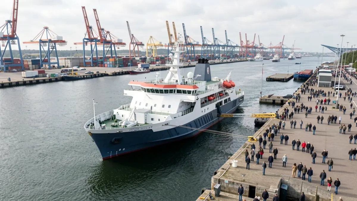 Vista aérea dun buque escola atracado no porto de Vigo.