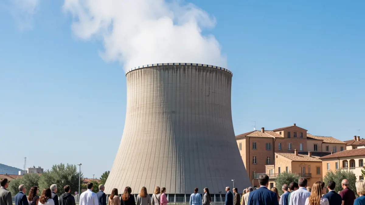 Imagen genérica de una central nuclear con vapor saliendo de la torre de refrigeración.