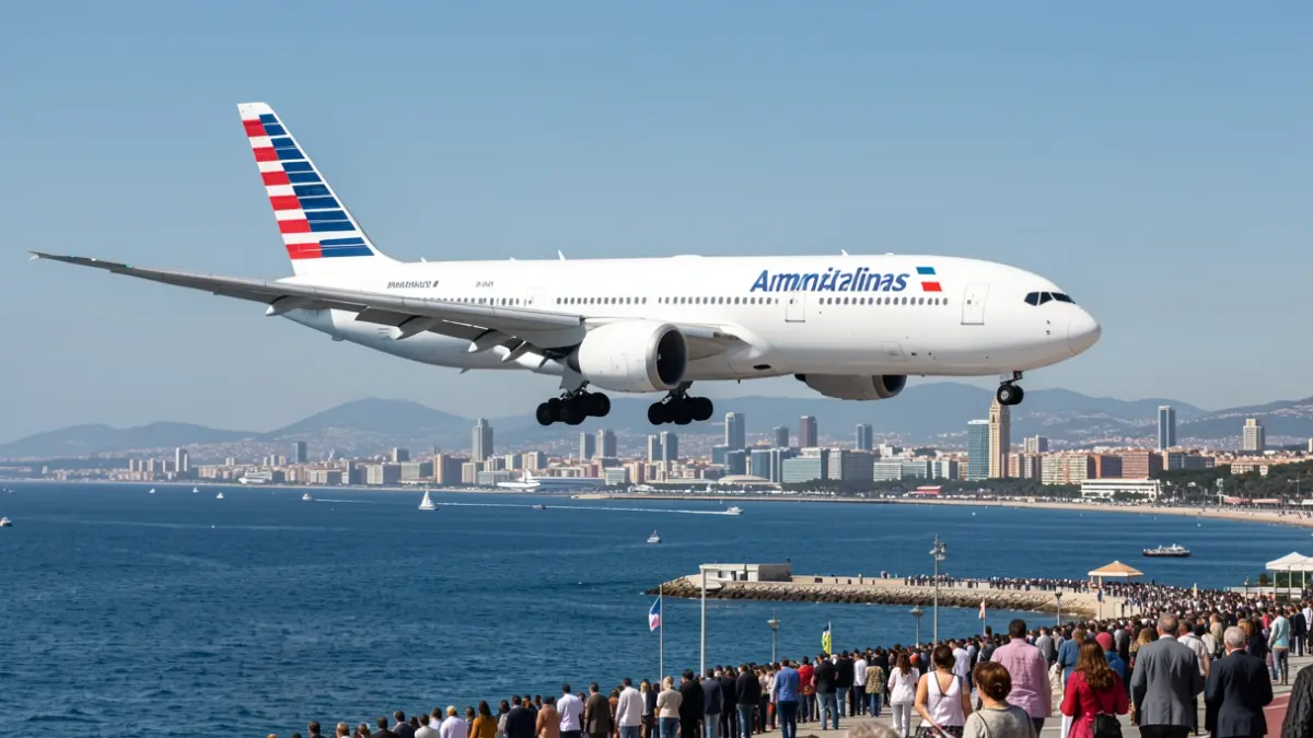 Aviones de American Airlines sobrevolando la costa de Barcelona.