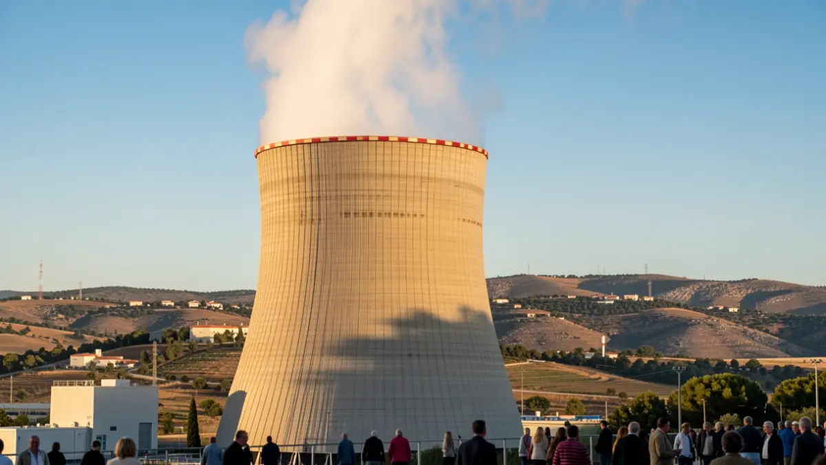 Imagen genérica de una central nuclear con vapor saliendo de la torre de refrigeración.
