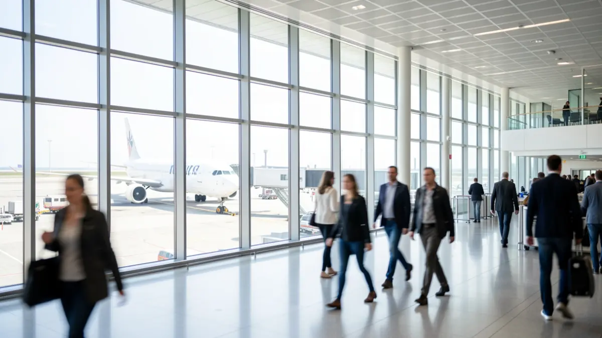 Generic image of an airport interior with planes on the tarmac.