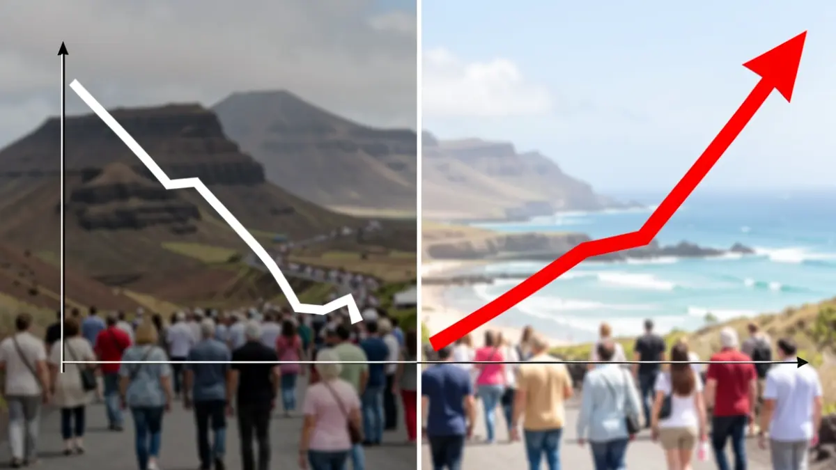 Declining graph for German tourism and rising graph for French tourism in the Canary Islands.