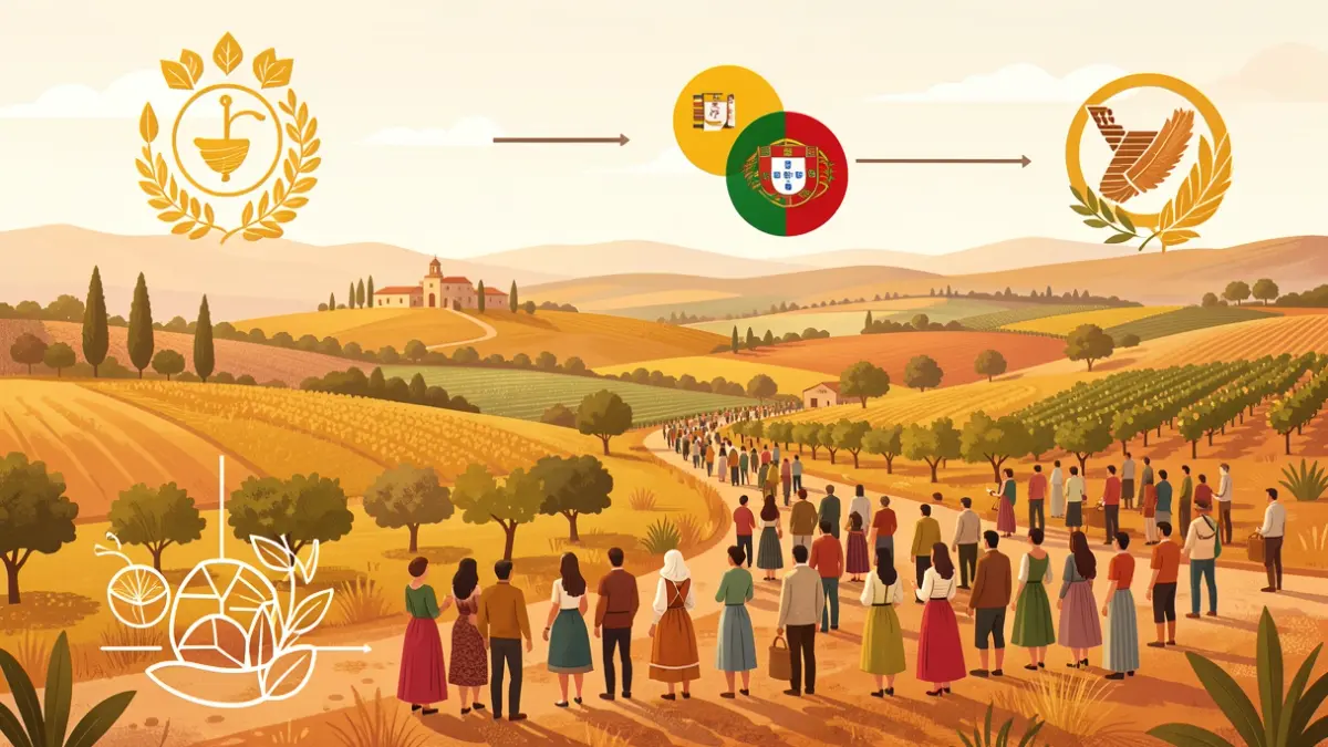 Generic image of an Andalusian rural landscape with abstract elements symbolizing social and agro-food economy.