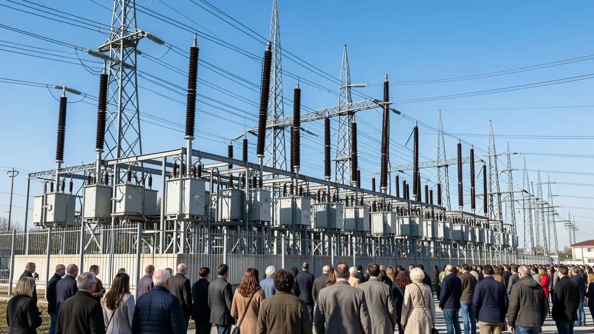 Imagen genérica de una subestación eléctrica con líneas de alta tensión.
