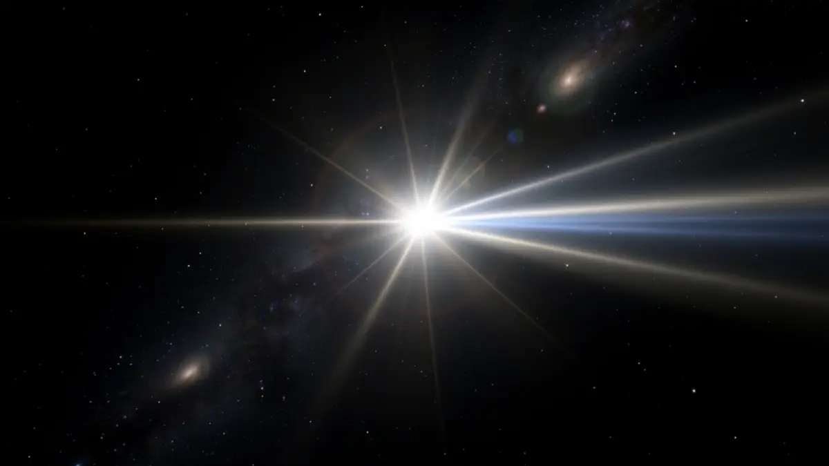 Image of a distant blazar emitting gamma rays in deep space.