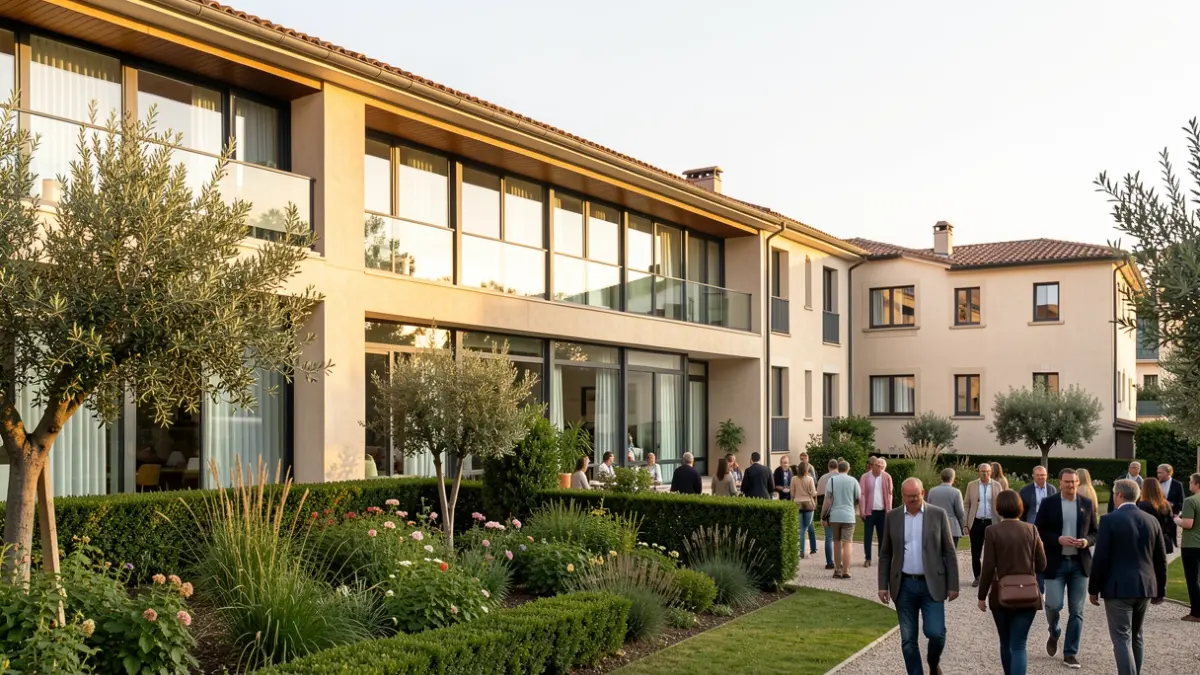 Generic image of a senior care residence with a garden.