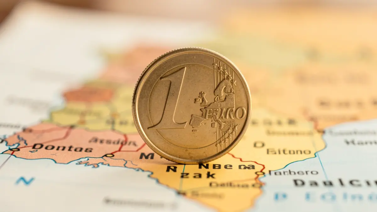 Euro coin on a map of Andalusia.