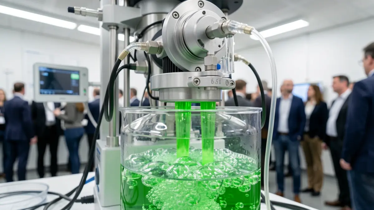 Imagen de un dispositivo generando hidrógeno verde en un laboratorio.