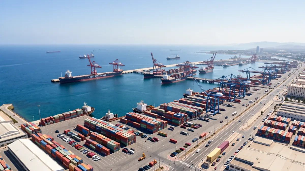 Vista aérea del Puerto de Alicante con barcos y contenedores.