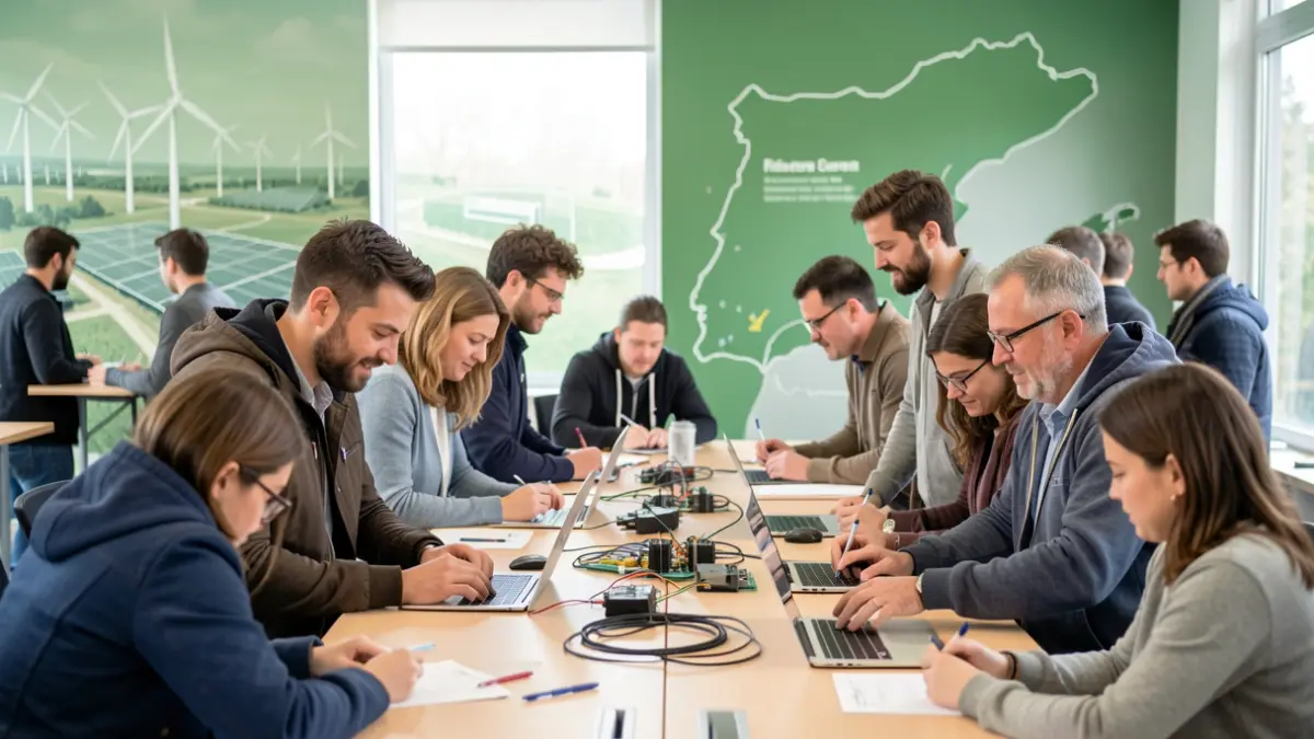 Image of unemployed people training in renewable energy.