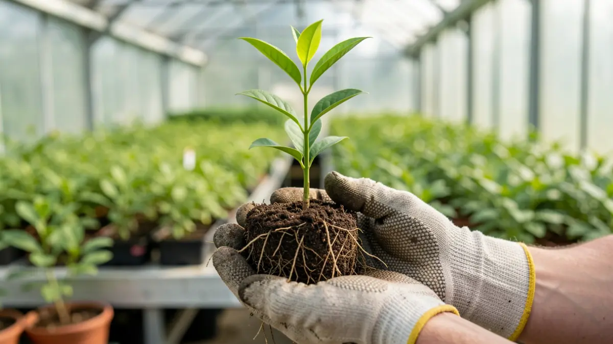 Primeira planta forestal de alta calidade xenética nun viveiro.