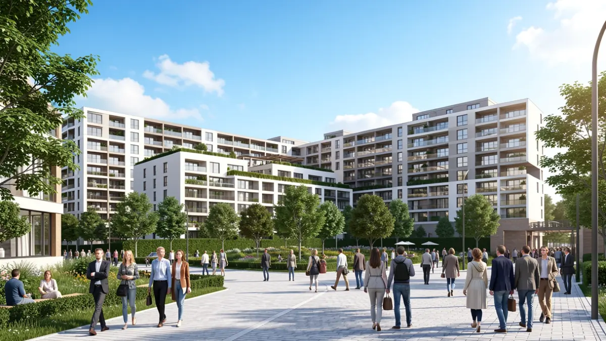 Image of a large residential development with multiple buildings and green spaces.