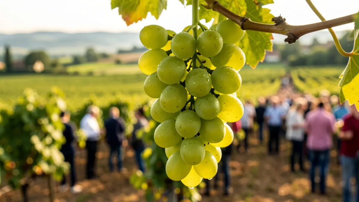 Ripe green grapes on a vineyard in Catalonia.