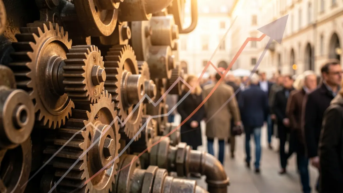 Generic image of industrial machinery with an economic graph overlay.