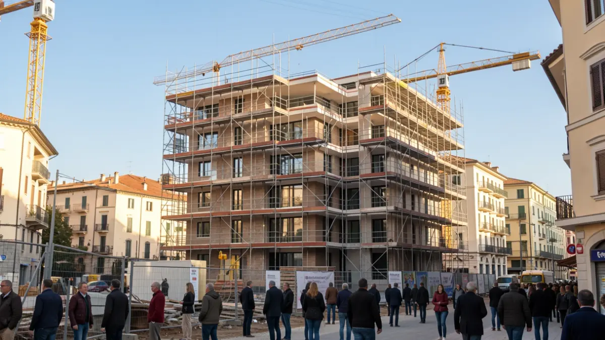 Imagen genérica de una obra de construcción de viviendas en un entorno urbano.
