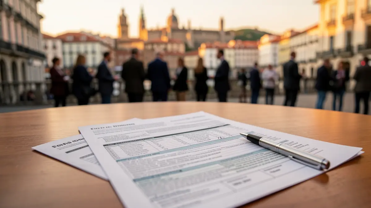 Generic image of insurance documents and a desk with the Girona skyline in the background.