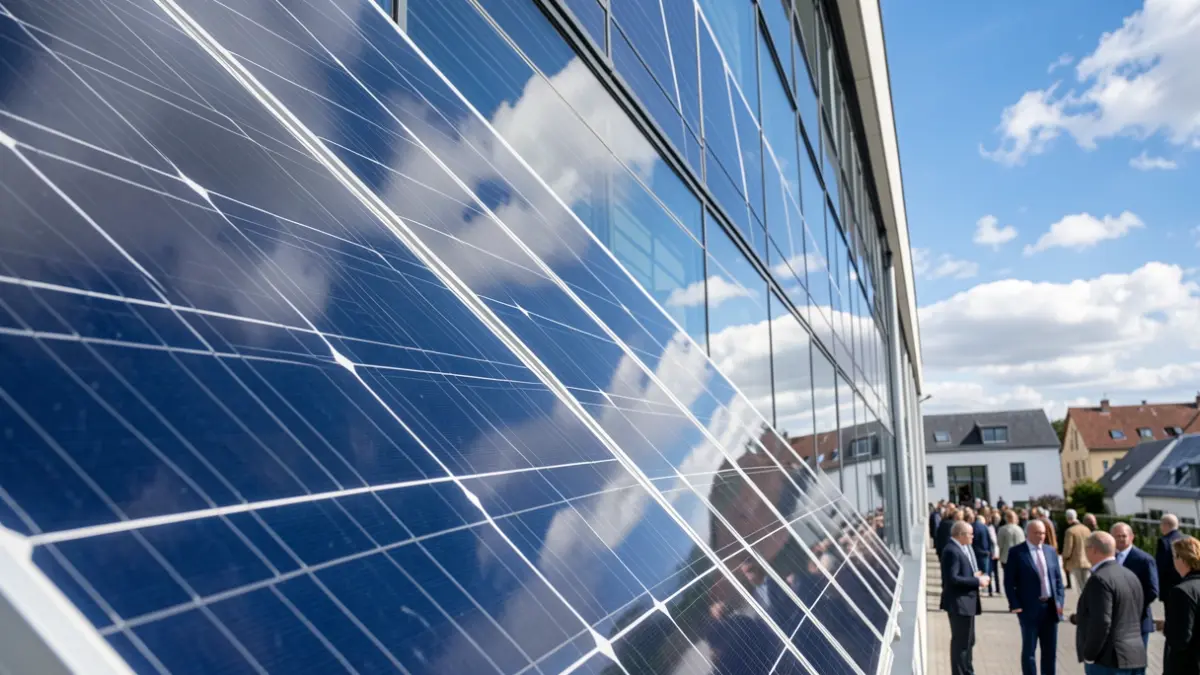 Imagen genérica de paneles solares integrados en la fachada de un edificio moderno.