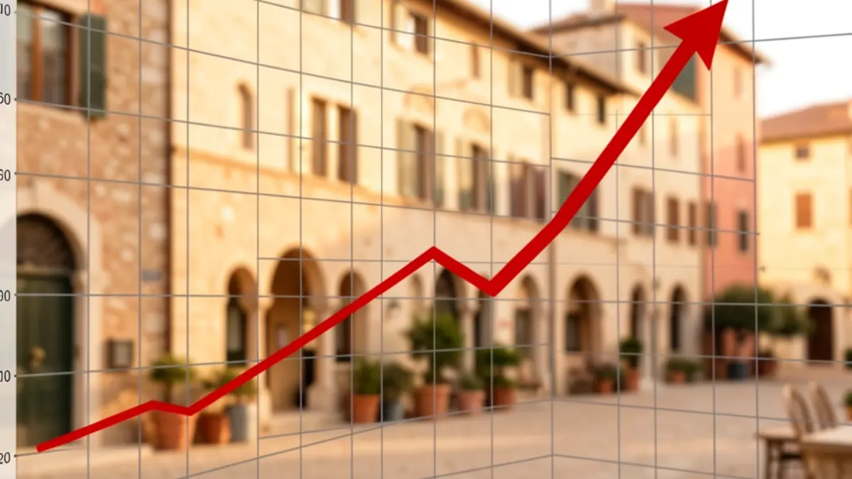 Inflation graph with Mediterranean architecture in the background.