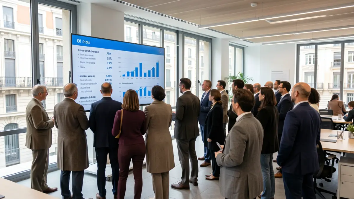Generic image of people observing employment statistics in Madrid.