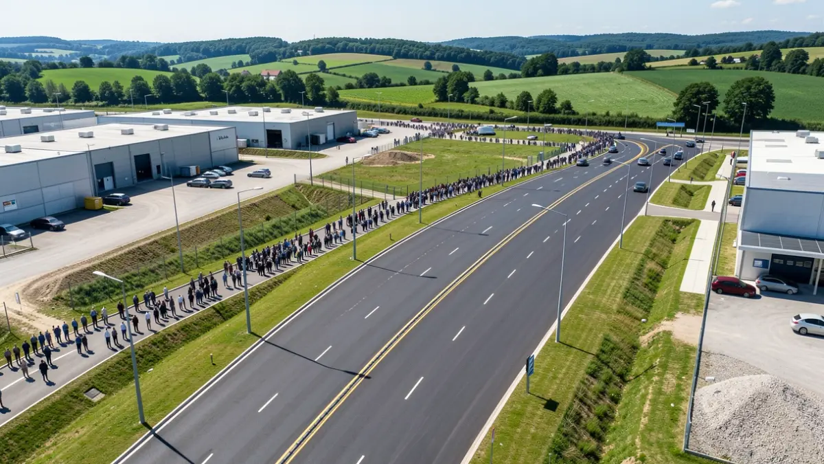 Imagen genérica de carreteras de un polígono industrial con nuevo asfaltado e iluminación.