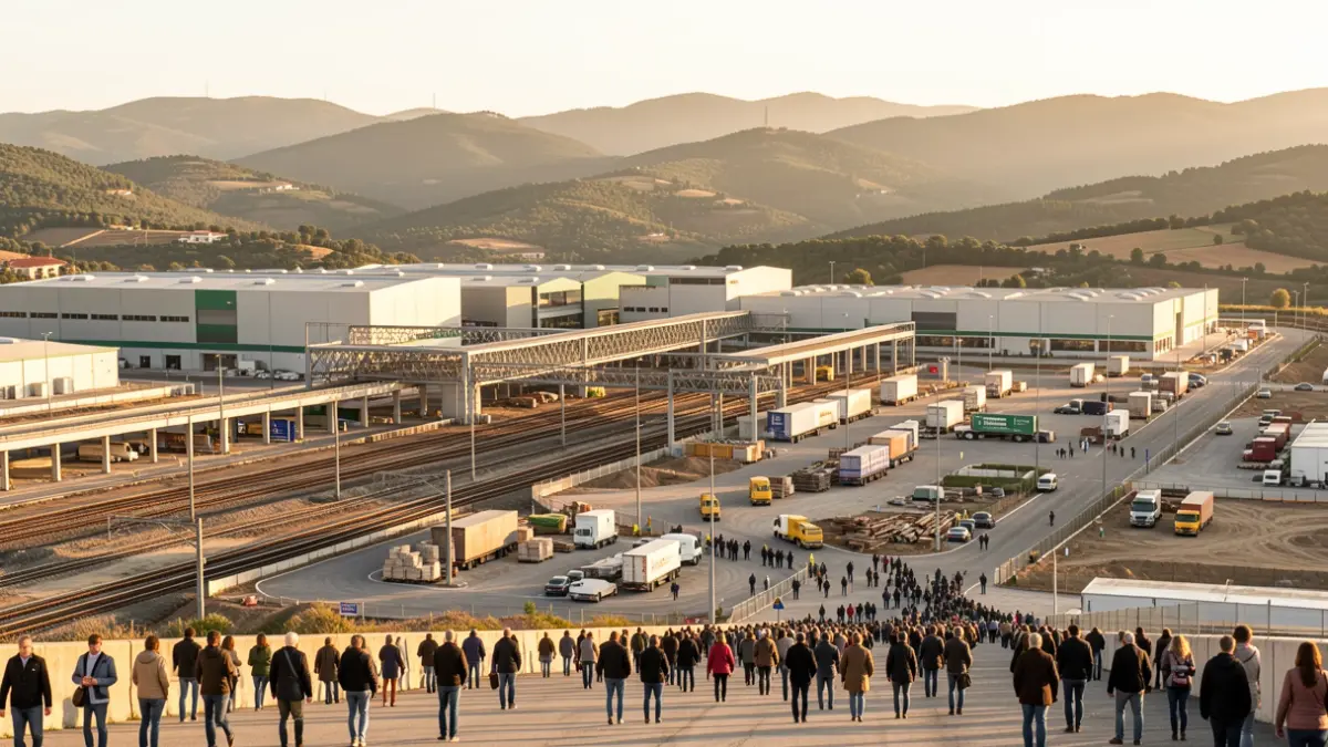 Imagen genérica de un polígono industrial logístico con terminal ferroviaria.