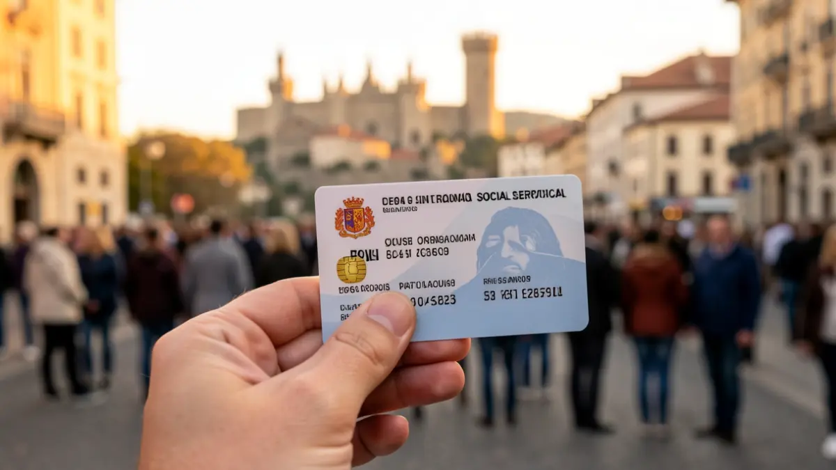 Imagen genérica de tarjeta de la Seguridad Social con fondo de Cataluña.