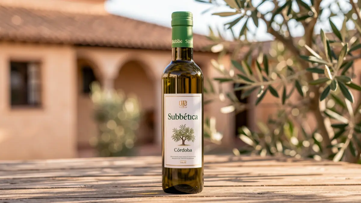Botella de aceite de oliva virgen extra de la Subbética, Córdoba.