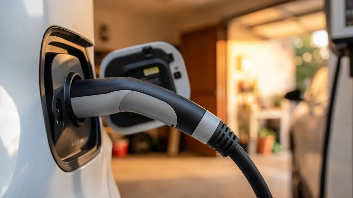Generic image of an electric car charging at a charging point.