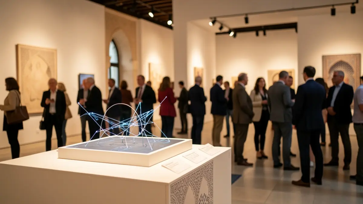 Generic image of a tourism innovation event with technological elements and Andalusian architecture.