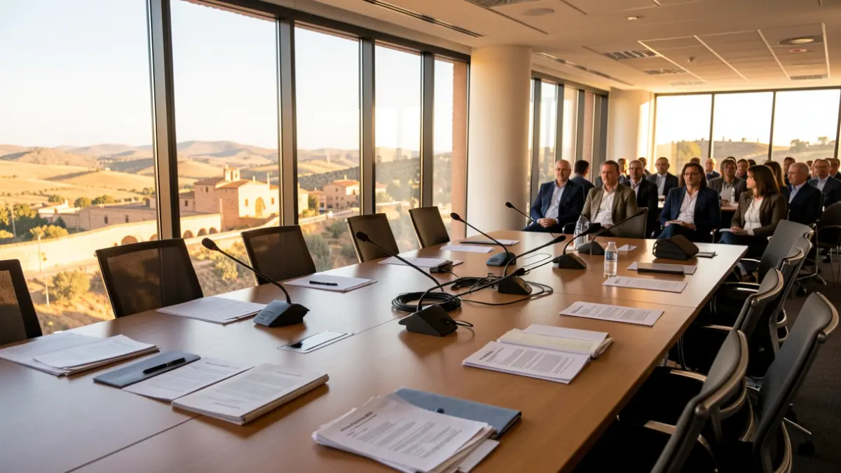 Generic image of a meeting room in Andalucía with documents on the table.