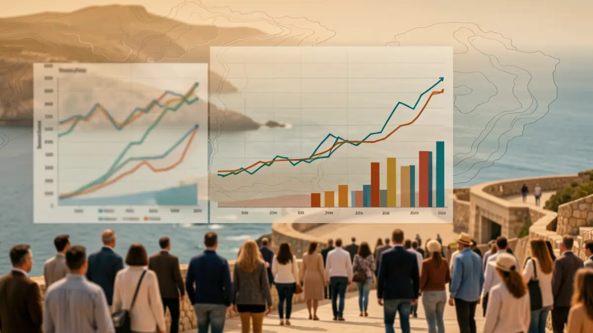 Generic image of economic charts with Canary Islands silhouettes.