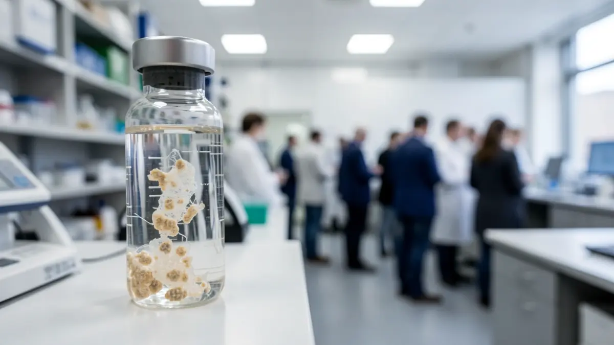 Close-up of a vial with genetic material in a laboratory.