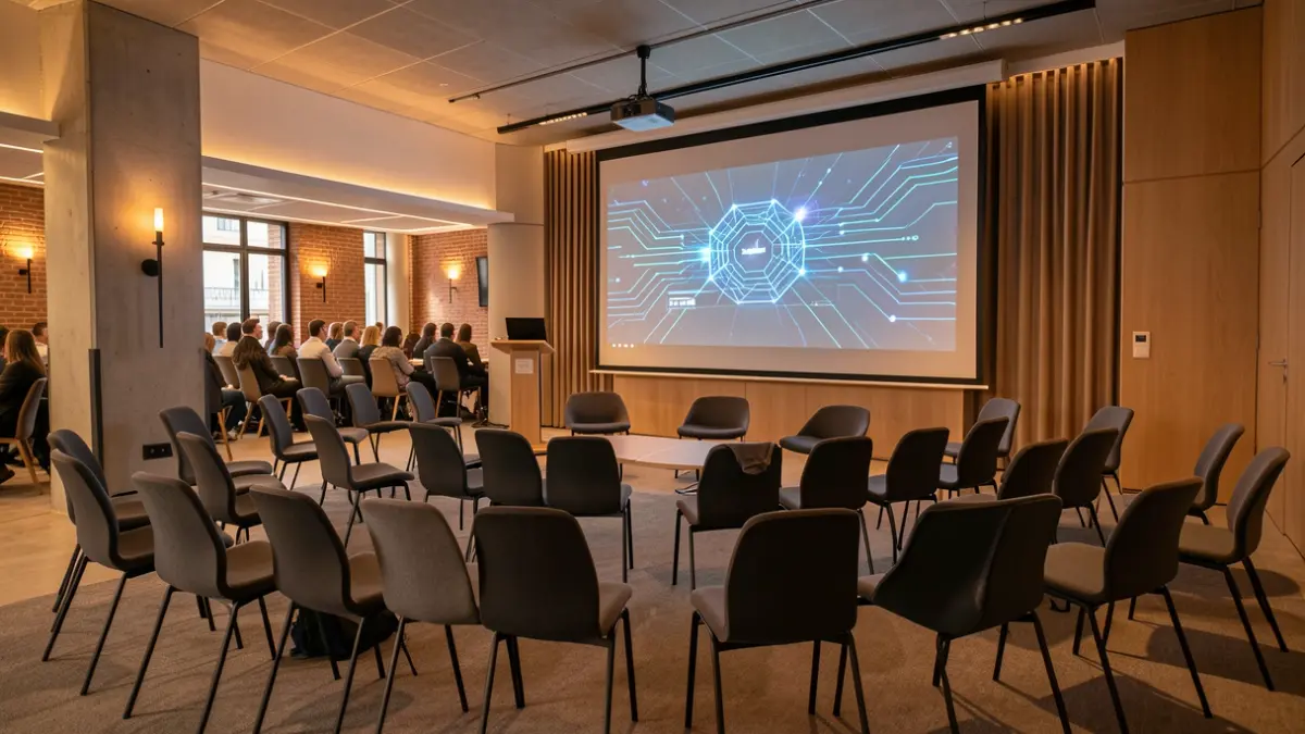 Imagen genérica de una sala de formación con tecnología IA.