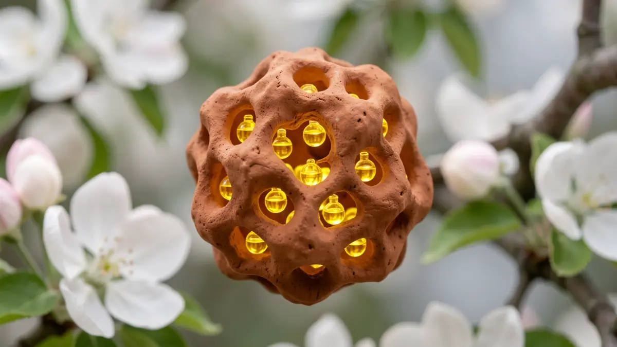 Imagen de nanomateriales de arcilla encapsulando aceites esenciales para proteger cultivos.