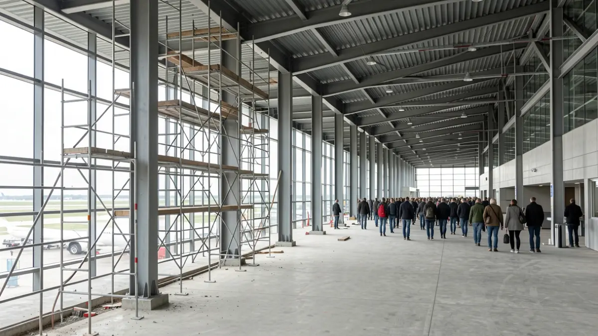 Imagen de una obra de construcción en una terminal aeroportuaria.