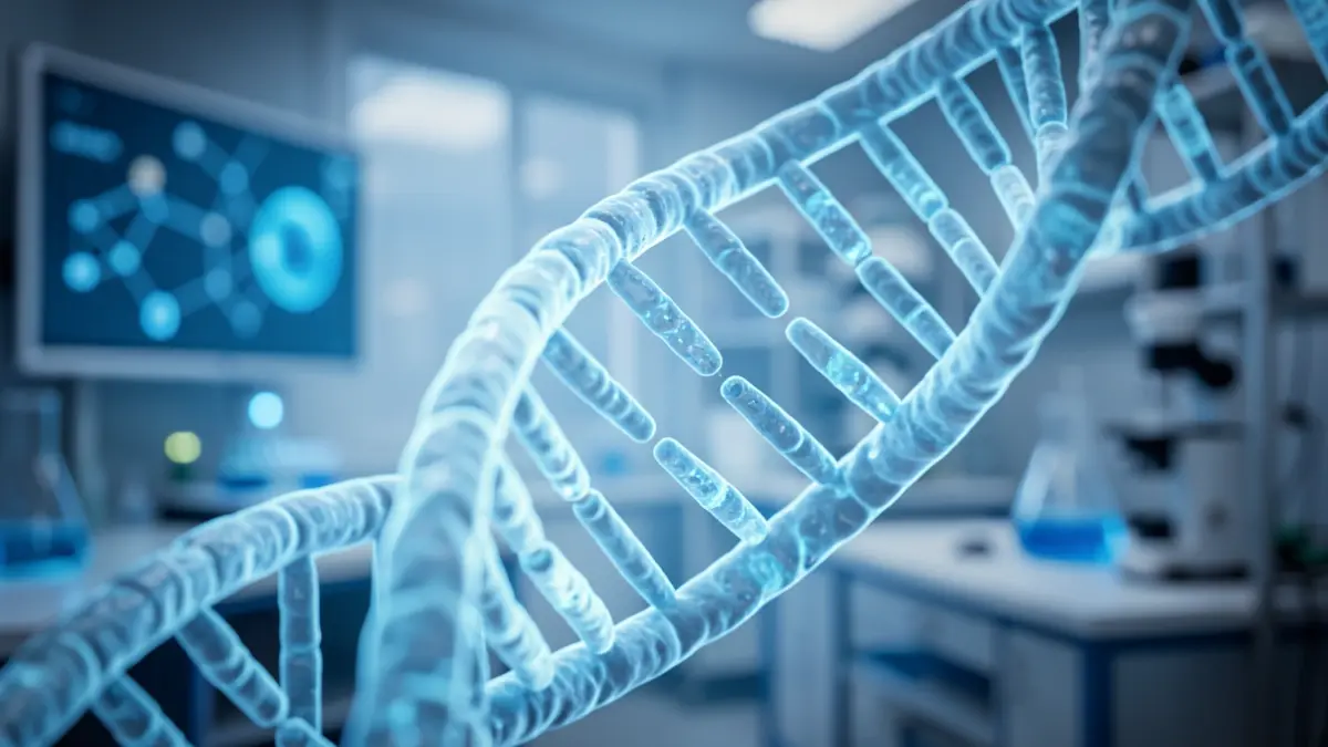 Imagen genérica de representación de una cadena de ADN en un entorno de laboratorio.