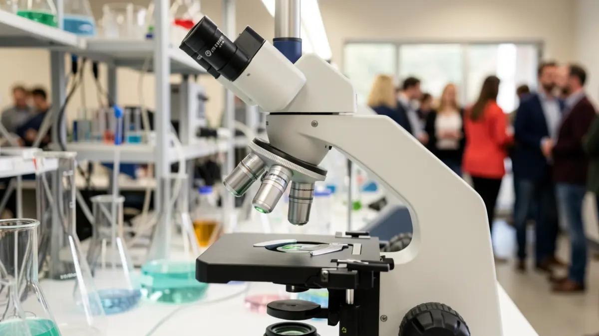 Imagen genérica de un microscopio en un laboratorio, simulando innovación científica.