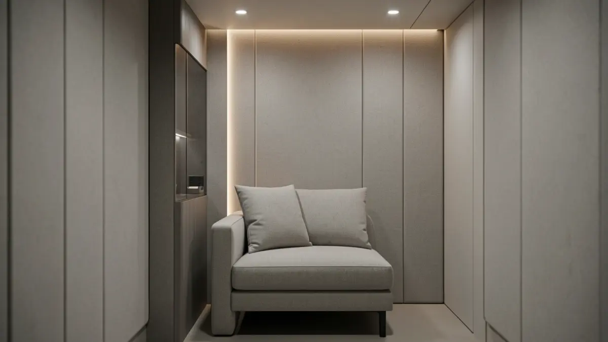 Image of a minimalist design emotional wellness acoustic cabin.
