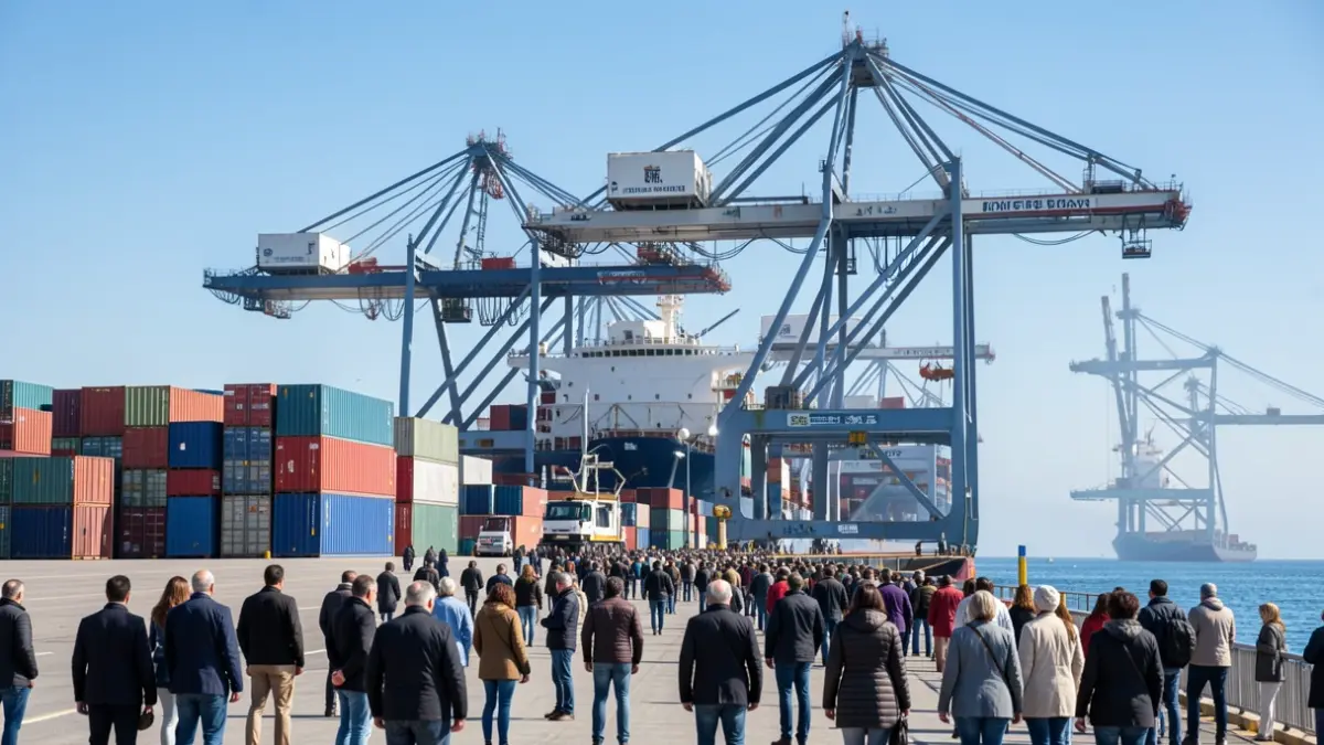 Container operations at the Port of Alicante with cranes and ships.