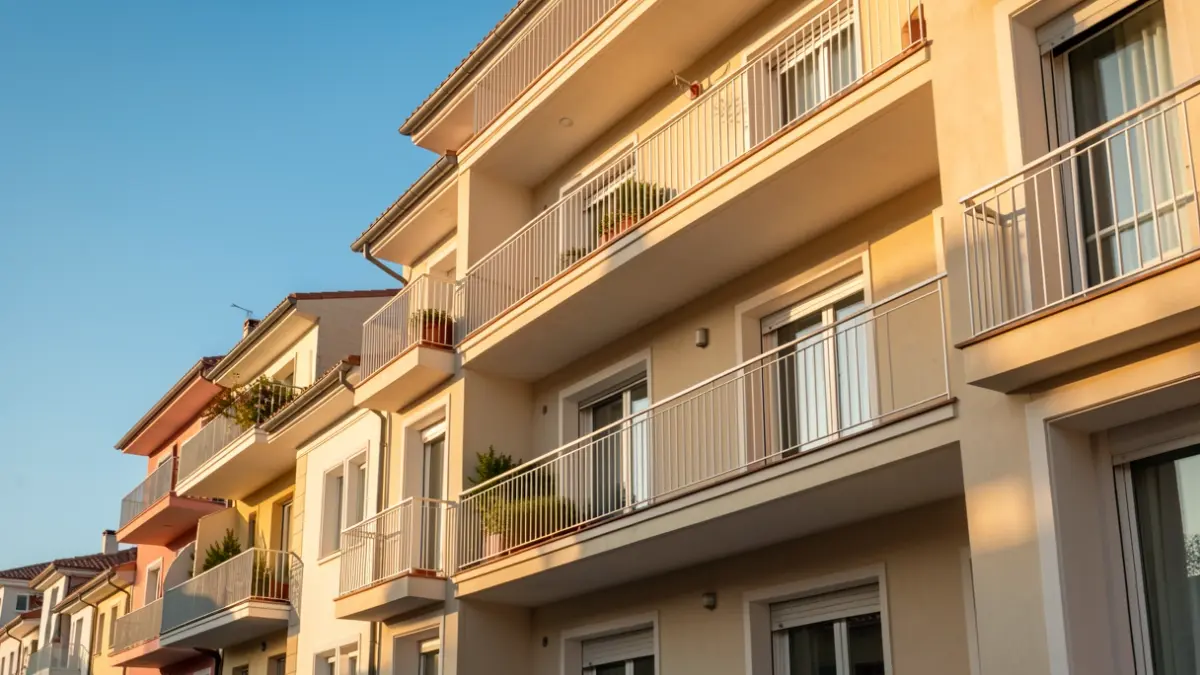 Generic image of a modern residential building with balconies under sunlight.